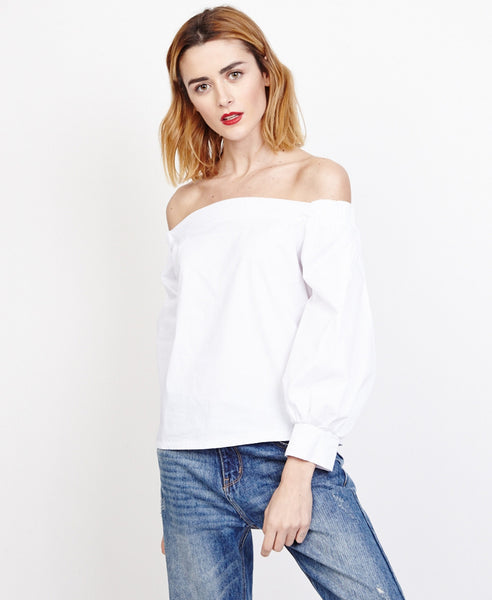 Bella London Saskia White Bardot Style Shirt Blouse, Front View