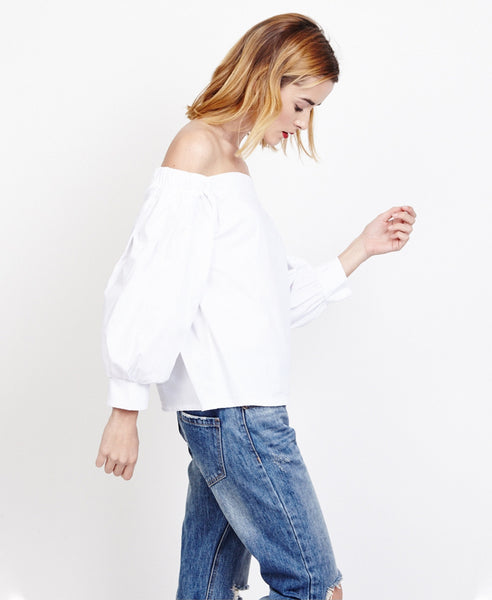 Bella London Saskia White Bardot Style Shirt Blouse, Side View