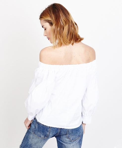 Bella London Saskia White Bardot Style Shirt Blouse, Back View