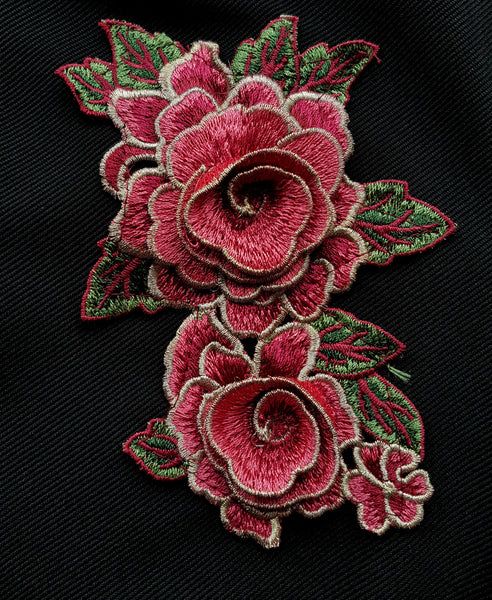 Bella London Danae Black Cropped Jacket With Embroidered Flower. Embroidery Detail View