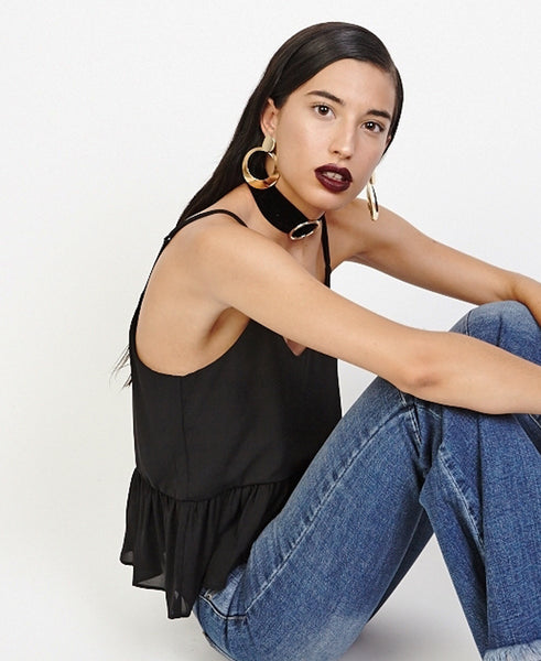 Bella London Bree Black Georgette Frill Hem Cami Top. Side View