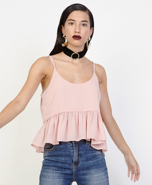 Bella London Bree Blush Georgette Frill Hem Cami Top. Front View