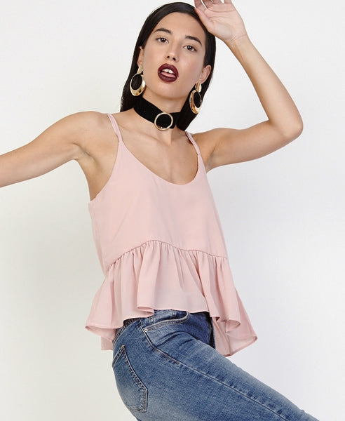 Bella London Bree Blush Georgette Frill Hem Cami Top. Front Side View
