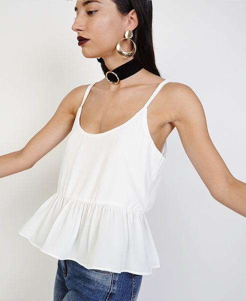 Bella London Bree White Georgette Frill Hem Cami Top. Front View