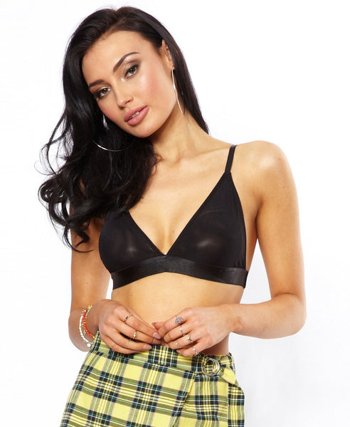 Bella London Aria Black Mesh Bralet Crop Top Bra. Front View