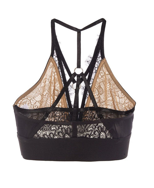Bella London Iris Black Lace Harness Bralette Crop Top Bra. Back Product View