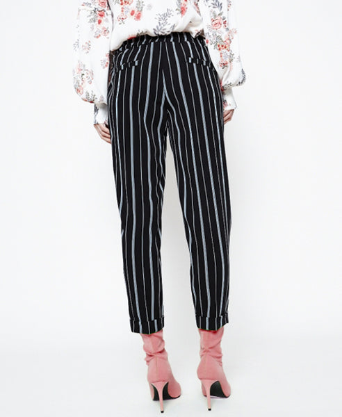 Lexi black - striped tapered leg trousers