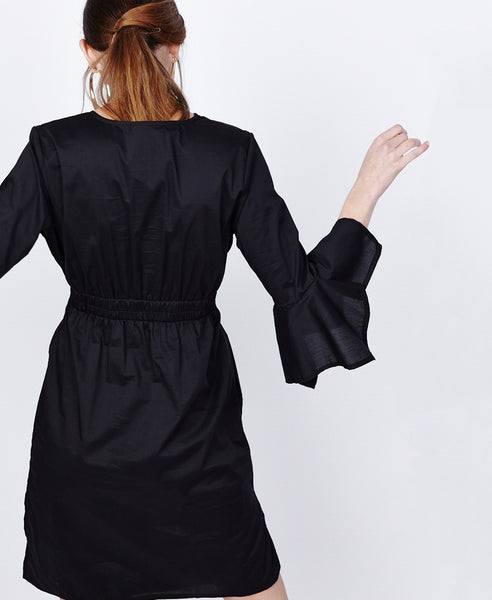 Bella London Azalea Black Asymmetric Wrap Style Shirt Dress. Back View