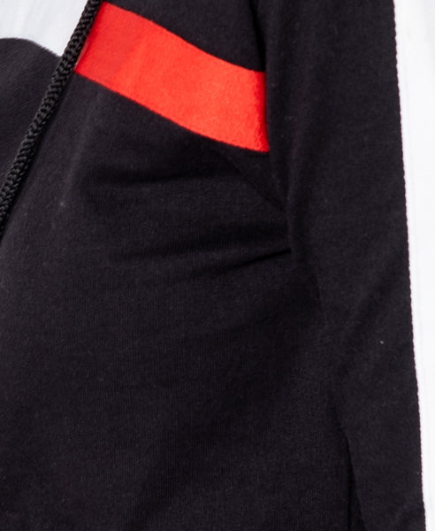 Bella London Alicia Black Hooded Crop Top With Side Stripe Detail Co-Ord. Fabric View