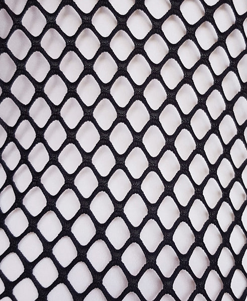 Bella London Andre black sheer net T-shirt. Fabric photo.
