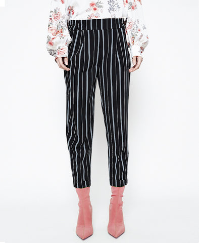 Lexi black - striped tapered leg trousers