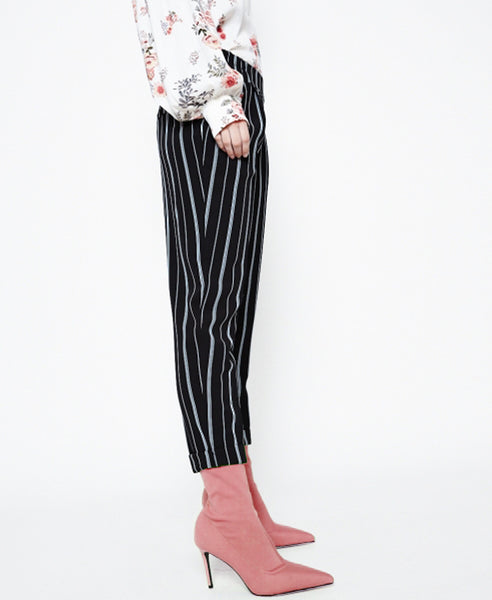 Lexi black - striped tapered leg trousers