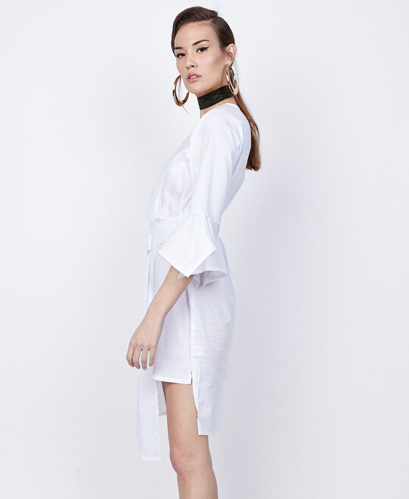 BELLA London | 'AZALEA' WHITE V-NECK SHIRT STYLE WRAP ASYMMETRIC DRESS BELLA LONDON BELLA London | 'AZALEA' WHITE V-NECK SHIRT STYLE WRAP ASYMMETRIC DRESS BELLA LONDON