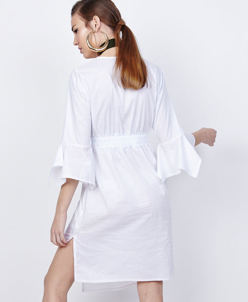 Bella London Azalea White Asymmetric Wrap Style Shirt Dress. Back View