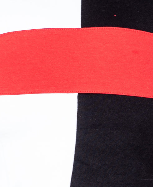 Bella London Holly Black And Red Panel Colour Block Crop Top Co-Ord T-Shirt. Fabric View