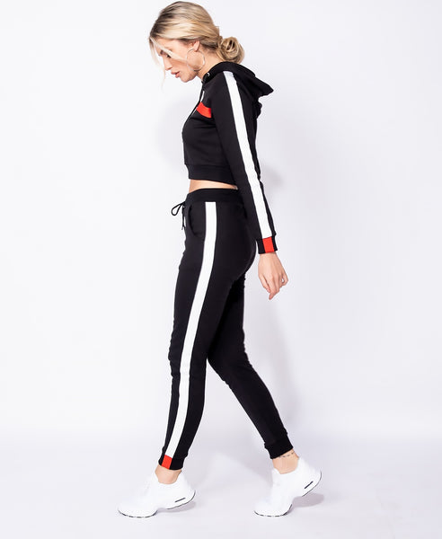 Bella London Ericka Black Slim Fit Joggers With Side Stripe Detail Co-Ord. Side View
