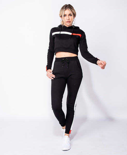 Bella London Ericka Black Slim Fit Joggers With Side Stripe Detail Co-Ord. Front View