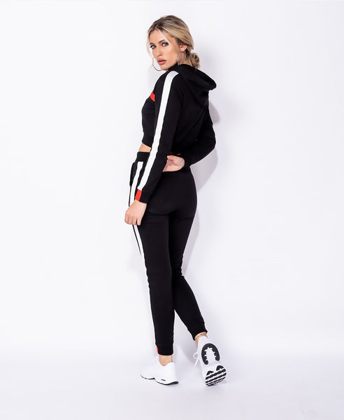 Bella London Ericka Black Slim Fit Joggers With Side Stripe Detail Co-Ord. Back View